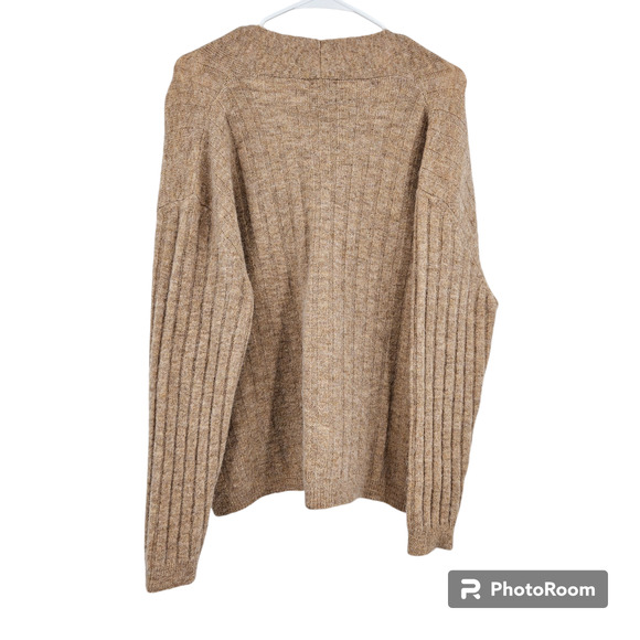 Tach Clothing Cardigan Tan Amira Alpaca Wool Fuzzy Knit Button Pockets Size S - Picture 2 of 6